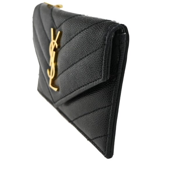SAINT LAURENT YSL Logo Compact Bifold Wallet Leather Black GHW Italy - Picture 5 of 5